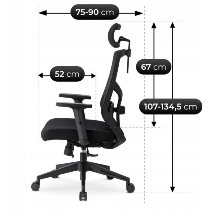 Fotel Biurowy Ergonomiczny Obrotowy BENTO Czarny Nowoczesny