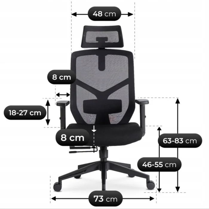 Fotel Biurowy Ergonomiczny Obrotowy BENTO Czarny Nowoczesny