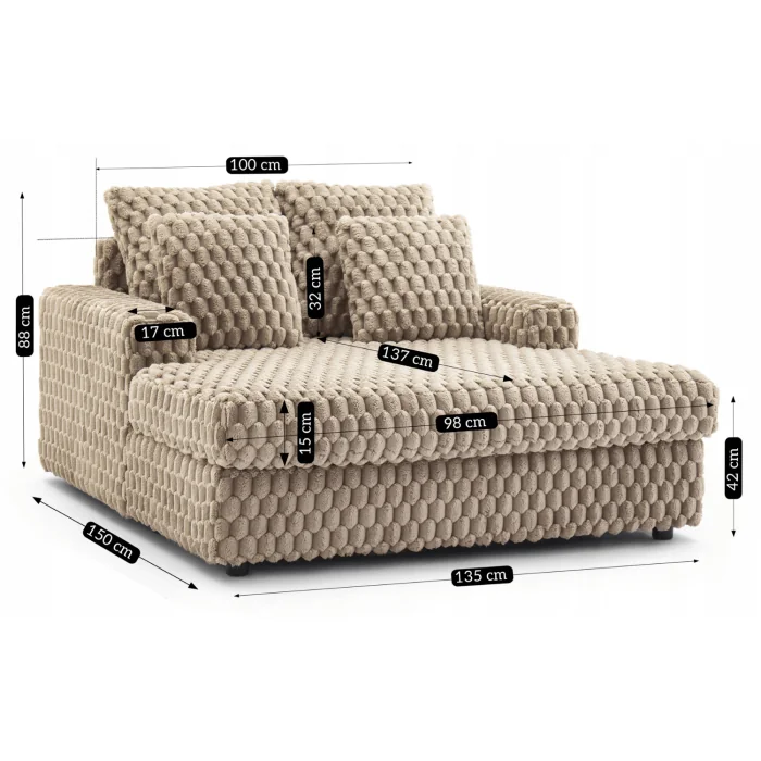 Fotel Wypoczynkowy Sofa KOBEL Brązowy Pluszowy Nowoczesny