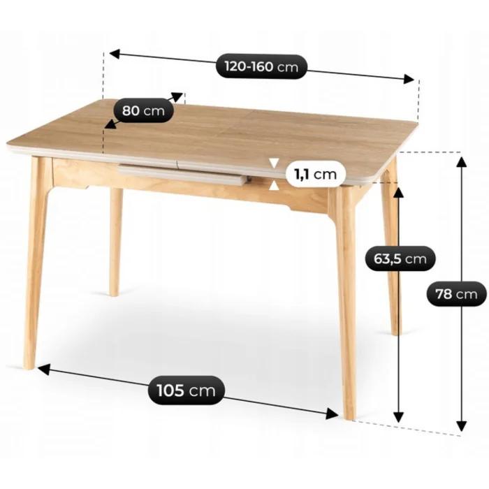 Stół Rozkładany Prostokątny SAMER 120-160 cm Ceramiczny Dąb Nowoczesny