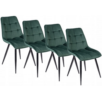 4 Krzesła Tapicerowane RIO Ciemnozielone Welurowe do Salonu