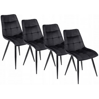 4 Krzesła Tapicerowane RIO Czarne Welurowe do Jadalni