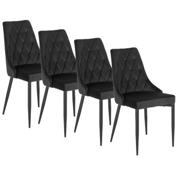 Zestaw 4x Krzesło Tapicerowane do Salonu CORK Czarne Welurowe Nowoczesne Loft