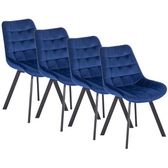 Zestaw 4x Krzesło Tapicerowane do Salonu RICK Granatowe Welurowe Nowoczesne Loft