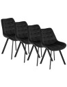 Zestaw 4x Krzesło Tapicerowane do Salonu RICK Czarne Welurowe Nowoczesne Loft