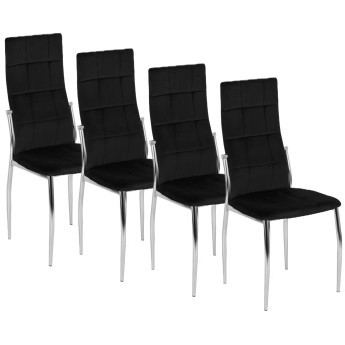 Zestaw 4x Krzesło Tapicerowane do Jadalni MOLLY Czarne Welurowe Nowoczesne