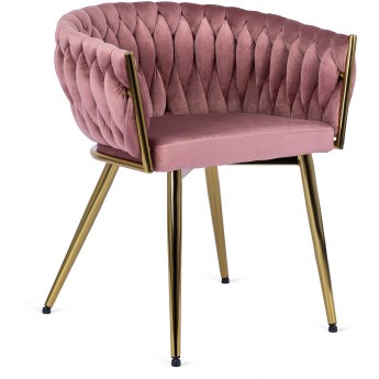 Krzesło Tapicerowane Plecione do Salonu CAPRI Różowe Welurowe Nowoczesne Glamour