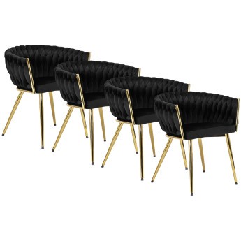 Zestaw 4x Krzesło Tapicerowane Plecione do Salonu CAPRI Czarne Welurowe Nowoczesne Glamour
