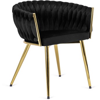 Krzesło Tapicerowane Plecione do Salonu CAPRI Czarne Welurowe Nowoczesne Glamour