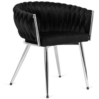 Krzesło Tapicerowane Plecione do Salonu SIENA Czarne Welurowe Nowoczesne Glamour