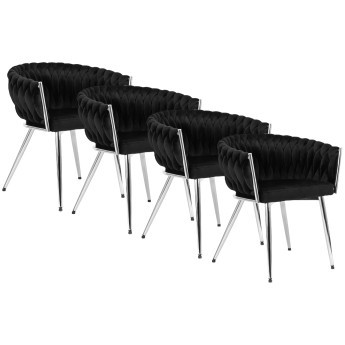 Zestaw 4x Krzesło Tapicerowane Plecione do Salonu SIENA Czarne Welurowe Nowoczesne Glamour