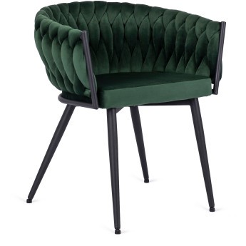 Krzesło do Jadalni Welurowe EMPOLI Zielone Plecione Nowoczesne Glamour