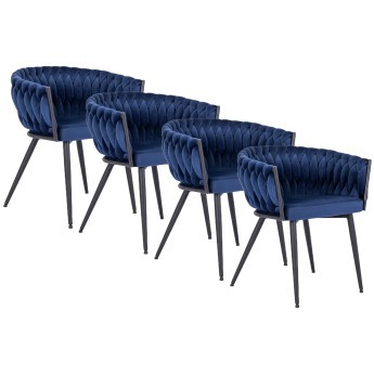 Zestaw 4x Krzesło Tapicerowane Plecione do Salonu EMPOLI Granatowe Welurowe Nowoczesne Glamour