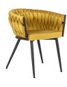 Krzesło Tapicerowane Plecione do Salonu EMPOLI Musztardowe Welurowe Nowoczesne Glamour