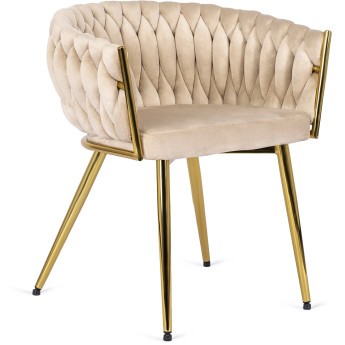 Krzesło Tapicerowane Plecione do Salonu CAPRI Beżowe Welurowe Nowoczesne Glamour