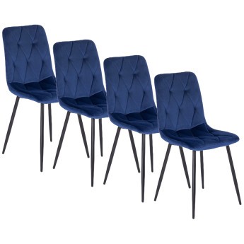 Zestaw 4x Krzesło Tapicerowane do Salonu ROBIN Granatowe Welurowe Nowoczesne Loft