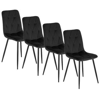 Zestaw 4x Krzesło Tapicerowane do Salonu ROBIN Czarne Welurowe Nowoczesne Loft
