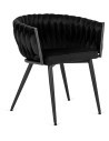 Krzesło Tapicerowane Plecione do Salonu EMPOLI Czarne Welurowe Nowoczesne Glamour