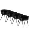 Zestaw 4x Krzesło Tapicerowane Plecione do Salonu EMPOLI Czarne Welurowe Nowoczesne Glamour