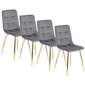 Zestaw 4x Krzesło Tapicerowane do Salonu YORK Szare Welurowe Nowoczesne Loft