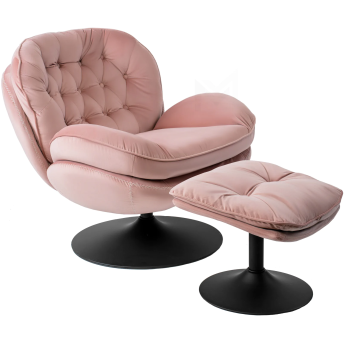 Fotel Wypoczynkowy z Podnóżkiem FIONA Różowy Welur