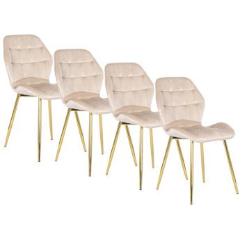 Zestaw 4x Krzesło Tapicerowane do Jadalni LUCKY Kremowe Welurowe Nowoczesne Glamour