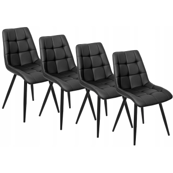 Zestaw 4x Krzesło Tapicerowane do Salonu MONZA Czarne Ekoskóra Nowoczesne Loft