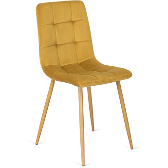 Krzesło Tapicerowane do Jadalni FREDY Żółte Welurowe Nowoczesne Loft