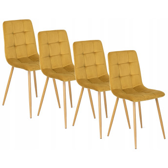 Zestaw 4x Krzesło Tapicerowane do Jadalni FREDY Żółte Welurowe Nowoczesne Loft