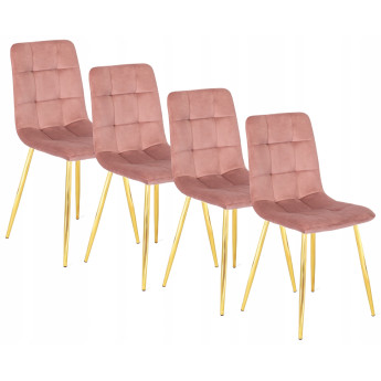 Zestaw 4x Krzesło Tapicerowane do Salonu YORK Różowe Welurowe Nowoczesne Loft
