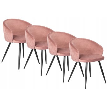 Zestaw 4x Krzesło Tapicerowane do Jadalni ADELE Różowe Welurowe Nowoczesne Loft