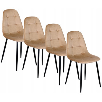 Zestaw 4x Krzesło Tapicerowane do Salonu ARIS Beżowe Welurowe Nowoczesne Loft