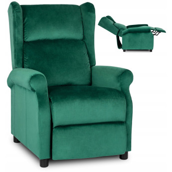 Fotel Rozkładany Wypoczynkowy z Podnóżkiem SIMON Zielony Welurowy Nowoczesny