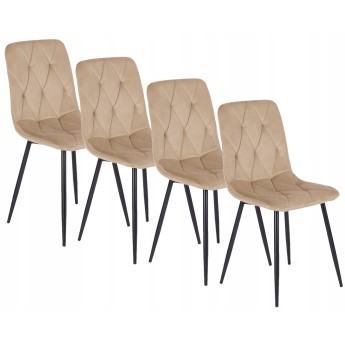Zestaw 4x Krzesło Tapicerowane do Salonu ROBIN Beżowe Welurowe Nowoczesne Loft