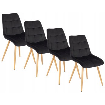 Zestaw 4x Krzesło Tapicerowane do Salonu RODRI Czarne Welurowe Nowoczesne Glamour