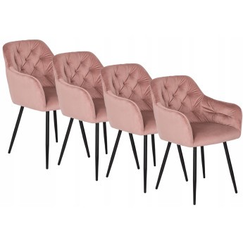 Zestaw 4x Krzesło Tapicerowane do Salonu VIKI Różowe Welurowe Nowoczesne Loft