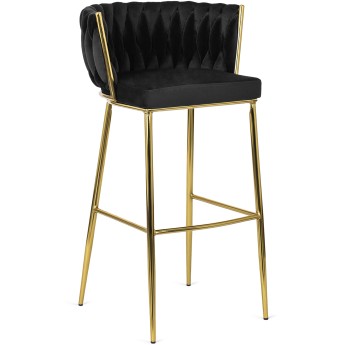 Krzesło Barowe Tapicerowane Plecione Hoker FLORES 2 Czarne Welurowe Nowoczesne Glamour