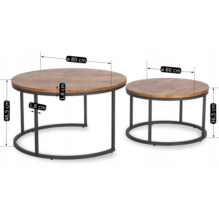 Zestaw Stolików Kawowych FIGO MAX 60 cm/80 cm Dąb Rustykalny