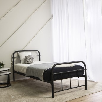 Łóżko Metalowe 90x200 cm ze Stelażem Jednoosobowe PABLO Metalowe Czarne