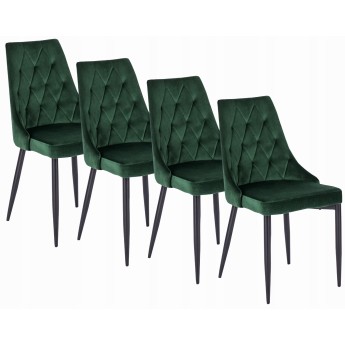 Zestaw 4x Krzesło Tapicerowane do Salonu CORK Zielone Welurowe Nowoczesne Loft