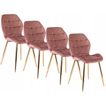 Zestaw 4x Krzesło Tapicerowane do Jadalni LUCKY Różowe Welurowe Nowoczesne Glamour