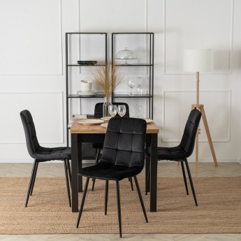 Zestaw Stół Kwadratowy Rozkładany MAX 80-160 cm Dąb Craft i 4 Krzesła Krzesło Tapicerowane do Jadalni PERU Czarne Welurowe Loft