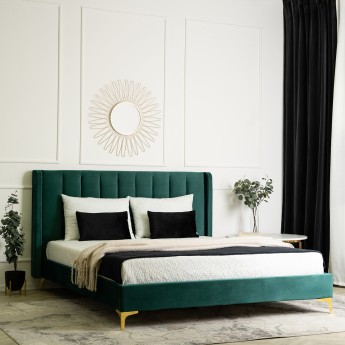 Łóżko tapicerowane ze stelażem 160x200 ARIA Welurowe Zielone