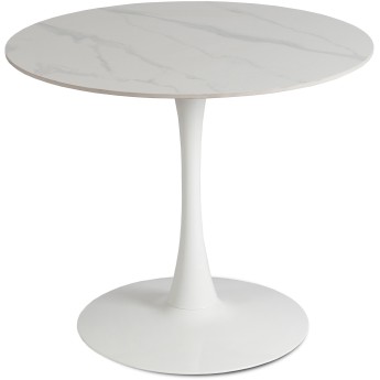 Stół Okrągły SANDER 90 cm Ceramiczny Biały do Salonu Nowoczesny Glamour