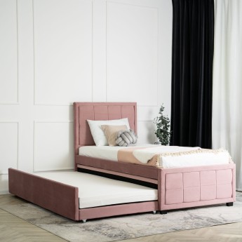 Łóżko Tapicerowane ze Stelażem 90x200 cm Rozsuwane Młodzieżowe ELIF Różowe