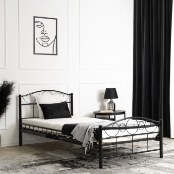 Łóżko Metalowe 90x200 cm ze Stelażem Jednoosobowe GRIFFIN Metalowe Czarne