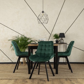 Zestaw Stół Kwadratowy Rozkładany MAX 80-160 cm Dąb Craft i 4 Krzesła Tapicerowane RICK Zielone Welurowe