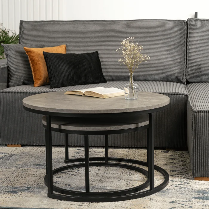 Zestaw Stolików Kawowych ROCKY MAX 60 cm/80 cm Szary Beton Nowoczesny Loft