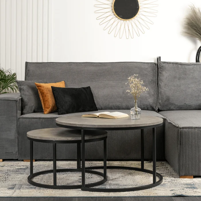 Zestaw Stolików Kawowych ROCKY MAX 60 cm/80 cm Szary Beton Nowoczesny Loft